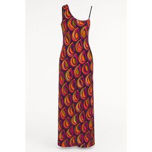 NIKKI POULOS One Shoulder Peacock Print Maxi Dress Size M